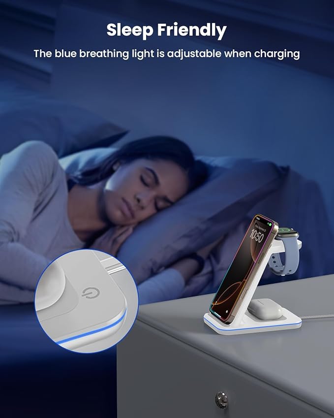 3 in 1 Wireless Charging Station, Wireless Charger Stand for Multiple Apple Devices, Wireless Charger for iPhone 17 16 15-11 Pro Max XS XR 8, Apple Watch 11 9 8 7 6 SE 5 4 3 2, Air Pods 3/2/Pro