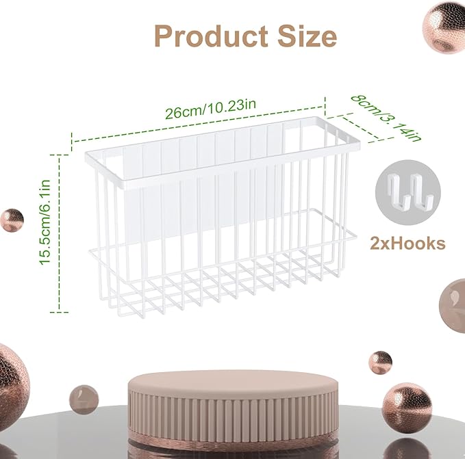 Magnetic Refrigerator Baskets, Fridge Spice Rack Organizer with Hooks, Strong Magnet Metal Hanging Wire Storage Basket Storage Bin Box Container for Pegboard /Refrigerator/Whiteboard/Locker-White