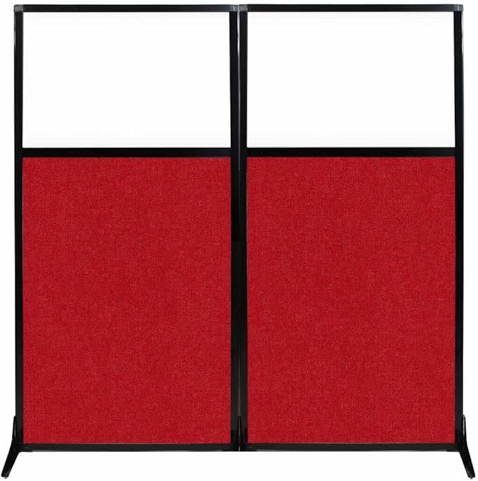 Versare Workstation Partition | Portable Wall Divider | Modern Office Cubicle | Free Standing Privacy Screen | Flexible Work Space | 66" x 70" W/Window, Red Fabric Panels