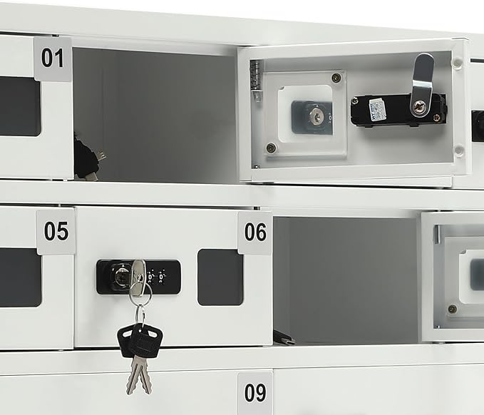 10 Slots Cell Phone Locker Charging Station & Locker Cellphone Charging Station Cabinet with Combination Lock, Tablet Computer and Mobile Phone Charging Station with 3 in 1 Charging Ports