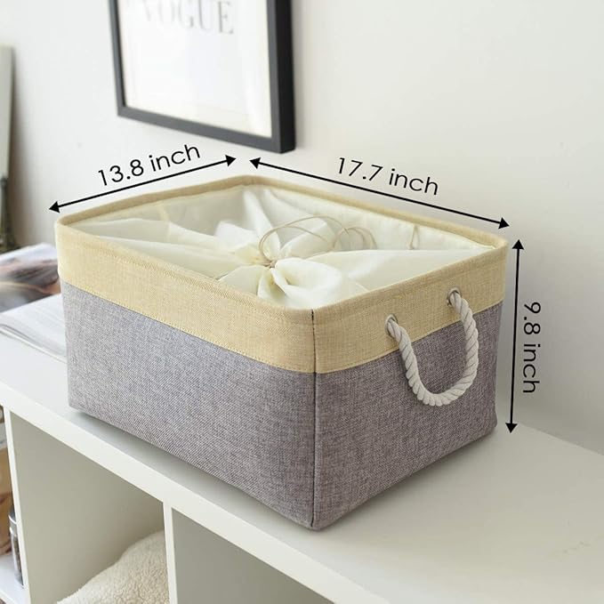 TheWarmHome Storage Baskets for Organizing, Extra Large-3Pack, 17.7L×13.8W×9.8H inch Large Sturdy Storage Bins, Decorative Storage Baskets for Shelves Closet Nursery (Gold&Grey)