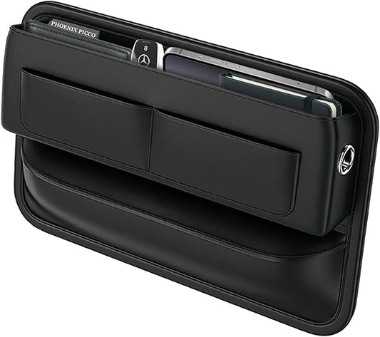 Universal Leather Car Seat Gap Filler Organizer – Side Pocket Storage Box for SUV & Truck, Essential Car Accessories for Men & Women, Center Console Organizer (Premium Black)