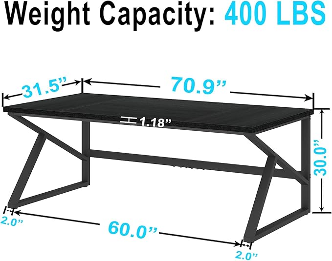 HSH 70 Inch Long Black Desk, Large Metal Wood Computer Desk for 2 Monitors, Modern Home Office PC Laptop Desk for 2 People Executive Writing Work Study Gaming, Simple Bedroom Living Room Black Table