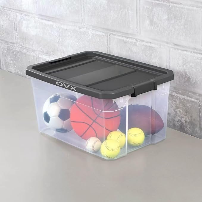 (2 Pack) 76 Quart Durable Clear Plastic Storage Bins, Storage Container with Latch Lid Dark Gray Suitable for Office,Hoilday Decor,Garage Organization.