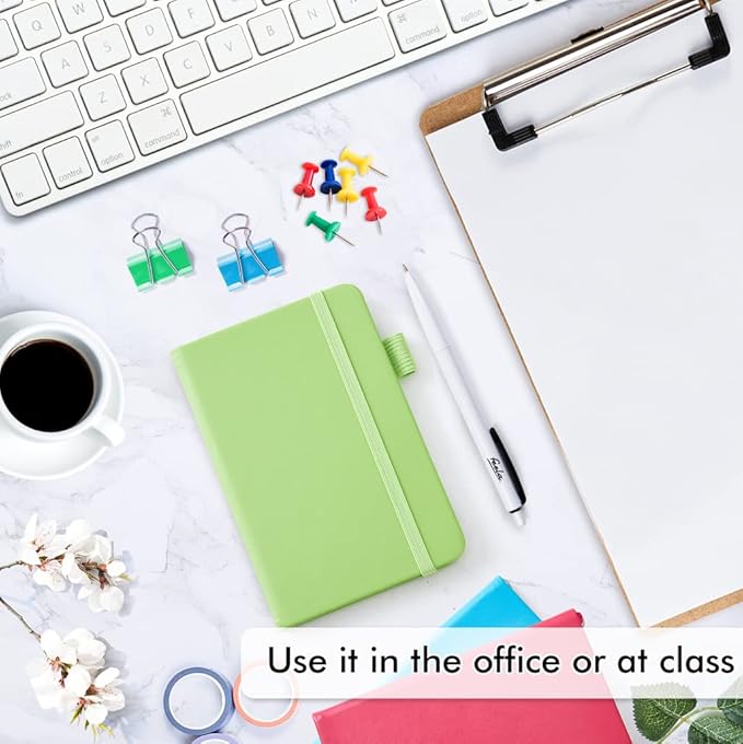 feela Pocket Mini Notebooks Bulk, Small Cute Memo Notepads Hardcover College Ruled Lined Journals with Pen Holder for School Business Work, with 6 Black Pens, 3.5”x 5.5”, 6 Pack, A6, Solid Colors