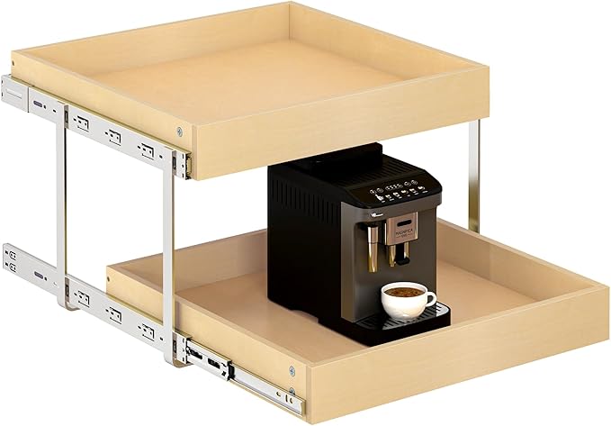 WelFurGeer 2-Tier Pull Out Cabinet Organizer with Soft Close Slides, Pull Out Drawers for Cabinets, Heavy-Duty Slide Out Drawers for Kitchen Cabinets, Under Sink, Pantry & Bathroom