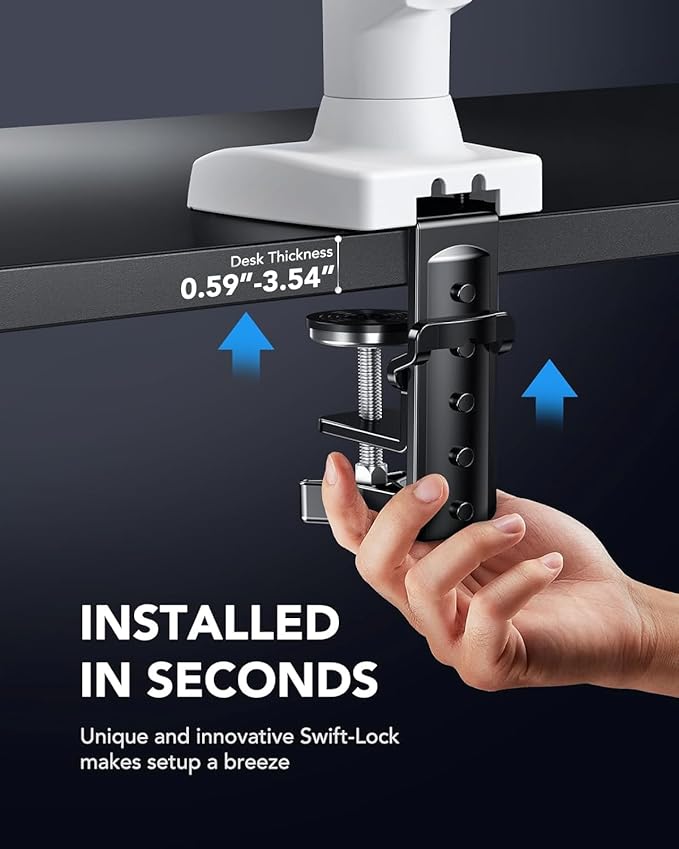 HUANUO Single Monitor Mount, 13 to 32 Inch Gas Spring Monitor Arm, Adjustable Stand, Vesa Mount with Clamp and Grommet Base - Fits 4.4 to 19.8lbs LCD Computer Monitors