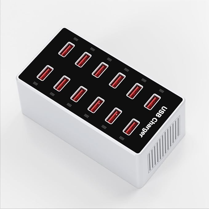 Cell Phone Wall Charger USB Charging Station for Multi 12 Ports Power Strip Charging Hub Smart Plug Charge Block Desk Device Dock for iPhone 15/14/13/iPad iPod Galaxy Watches Android Phones