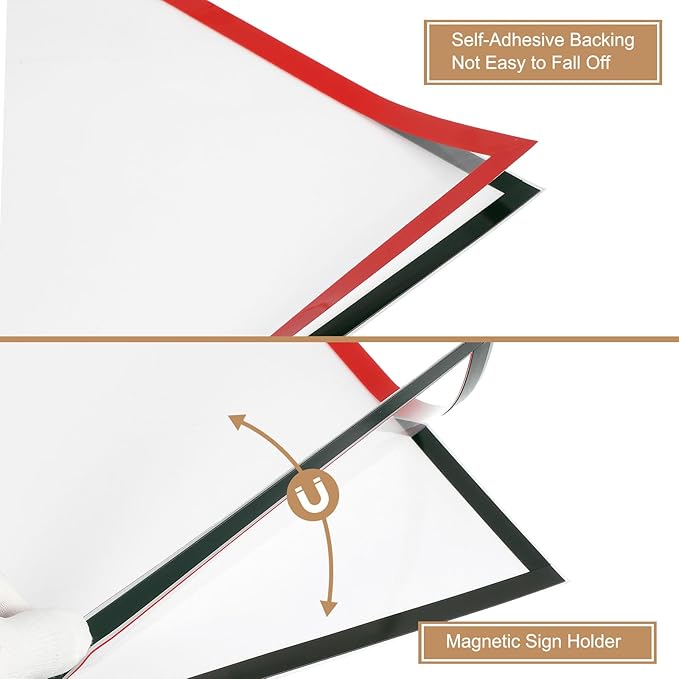 uxcell 2 Pcs Magnetic Sign Holder, 11.7" x 16.5" Self-Adhesive Magnetic Wall Signs Holder Magnetic Picture Frame Document Holder for Home Office Wall Window Displays, Red