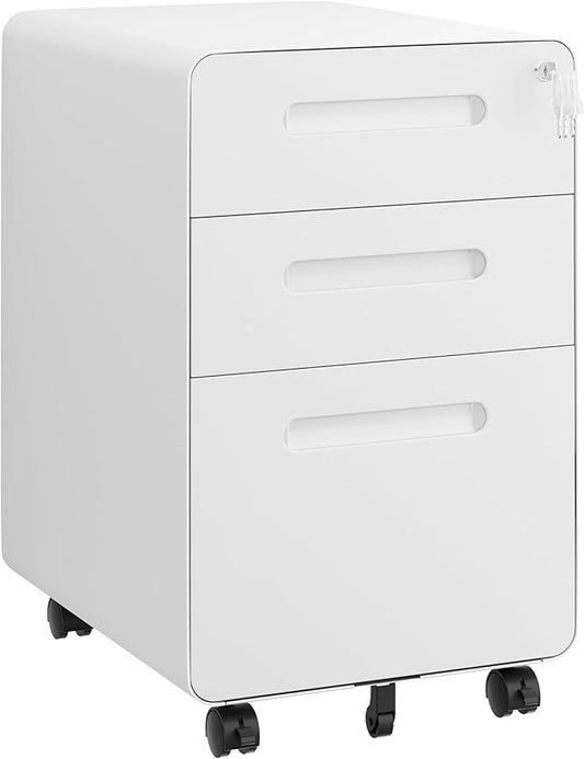 3 Drawer File Cabinet with Lock and 4 Keys, Mobile Metal Filing Cabinet, File Cabinets for Home Office, Under Desk, Pre-Assembly, File Drawer, Letter/Legal/A4 Hanging File Folders