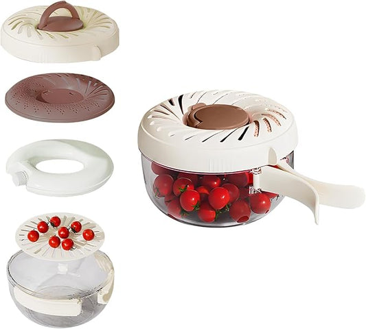 2025 New Upgrade Fruit Washing Bowl with Strainer,3 in 1 Multipurpose Drain Basket with Lid & Ice Box,Foldable Handle Fruit Strainer,1QT(1L)Fruit Washer Perfect for Fridge Storage and Outdoor Picnics