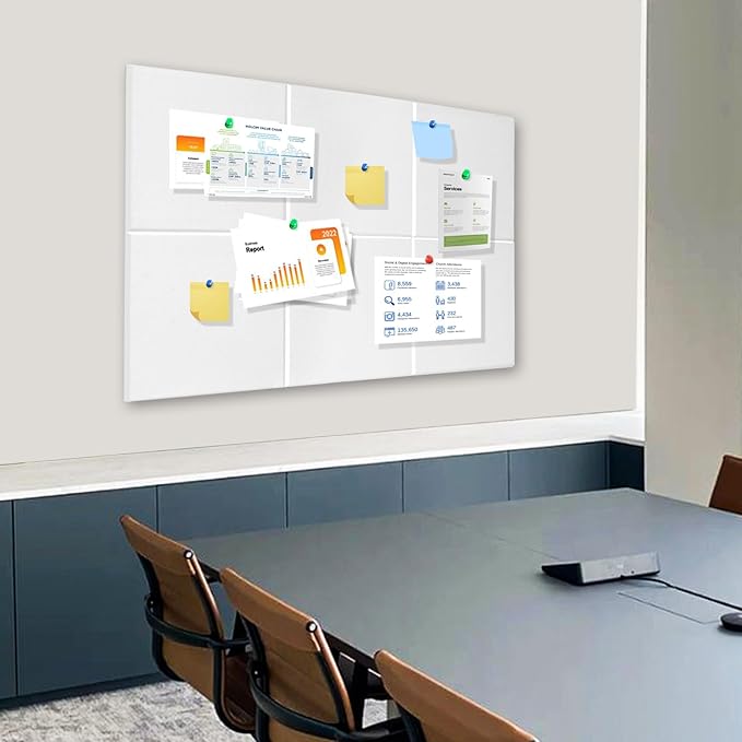 Large Cork Board for Wall with Pins, 36" x 24" Bulletin Board Self-Adhesive Pin Board | Customized 6 Packs Felt Tiles for Office Home Wall Decor, White