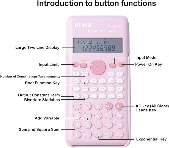 Scientific Calculators for Students, 240 Functions 2-Line Standard Scientific Calculator, Cute School Office Supplies，Math Calculator for School (Pink)