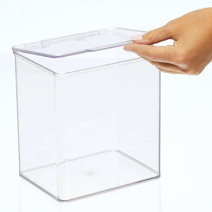 mDesign Kids Plastic Stackable Toy Storage Organizer Box Container with Hinged Lid for Storing Action Figures, Crayons, Building Blocks, Puzzles, Wood Construction Sets, Cars, 2 Pack - Clear