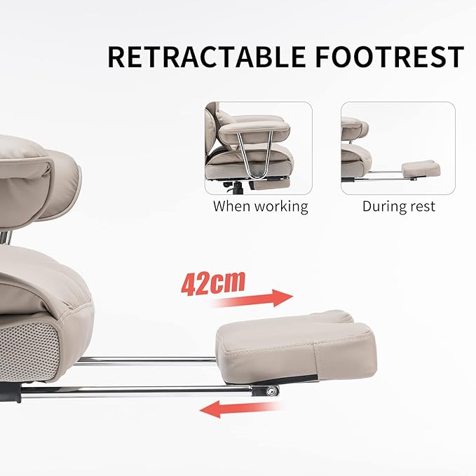 Efomao Big and Tall Office Chair 400lbs – High Back PU Leather Executive Chair with Lumbar Support, Footrest, Swivel Base, Padded Armrests, and Rolling Wheels for Home Office, Grey Computer Chair