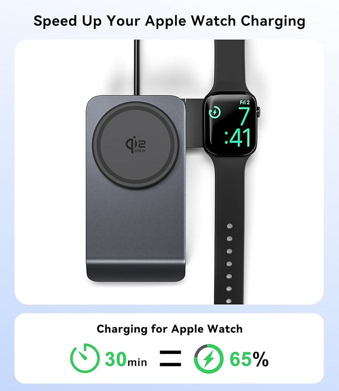 3-in-1 Charging Station for Multiple Devices Compatible with MagSafe Charger, Qi2.2 25W Magnetic Wireless Charger Dock, Foldable Charging Stand for iPhone 17 Pro Max, Apple Watch, AirPods