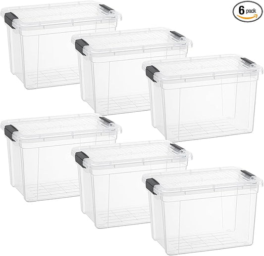 Superio Clear Storage Boxes with Lids, 8.75 Quart Plastic Container Bins for Organizing, Stackable Crates, BPA Free, Non Toxic, Odor Free, Organizers for Home, Office and Dorm, 6 Pack