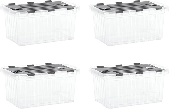 Superio Storage Bins with Lids, Clear Plastic Containers for Organizing, Stackable Totes, BPA Free, Odor Free, Organizer Boxes for Home, and Dorm, 10.5 Quart (4 Pack, 15"x10"x7")