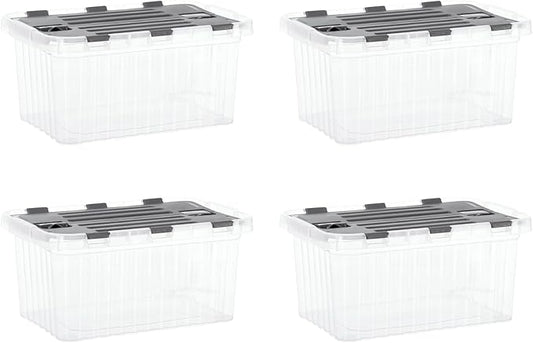 Superio Storage Bins with Lids, Clear Plastic Containers for Organizing, Stackable Totes, BPA Free, Odor Free, Organizer Boxes for Home, and Dorm, 10.5 Quart (4 Pack, 15"x10"x7")