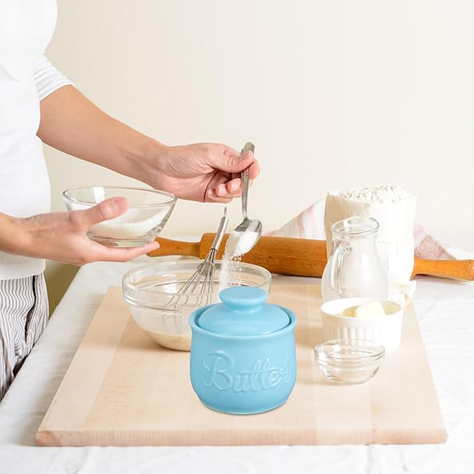 BESPORTBLE Ceramic Butter Crock with Lid for Countertop Large Capacity Porcelain Butter Keeper Container Elegant White for Kitchen Freshness Preservation Farmhouse Decor