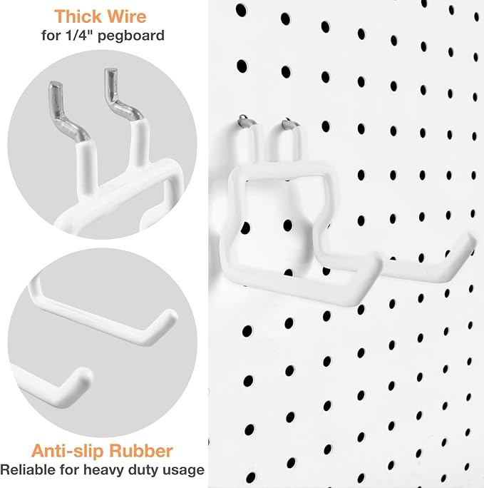 G.CORE 24-Pack Pegboard Hooks, 2" 4" Peg Board Tool Utility Hangers Fit 1/4" Pegboards, Heavy Duty Metal Shelving Brackets, Wall Organizers and Storage for Craft Room Garage Workbench Office (White)