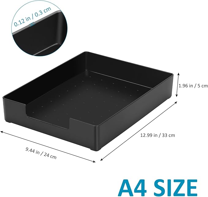 Letter-Size Paper Tray Organizer/Office Organizers/Rectangular Plastic Files/Desk Accessories, Plastic Paper Holder File Organizer for Office, School, Home Storage (Black)/Stackable/