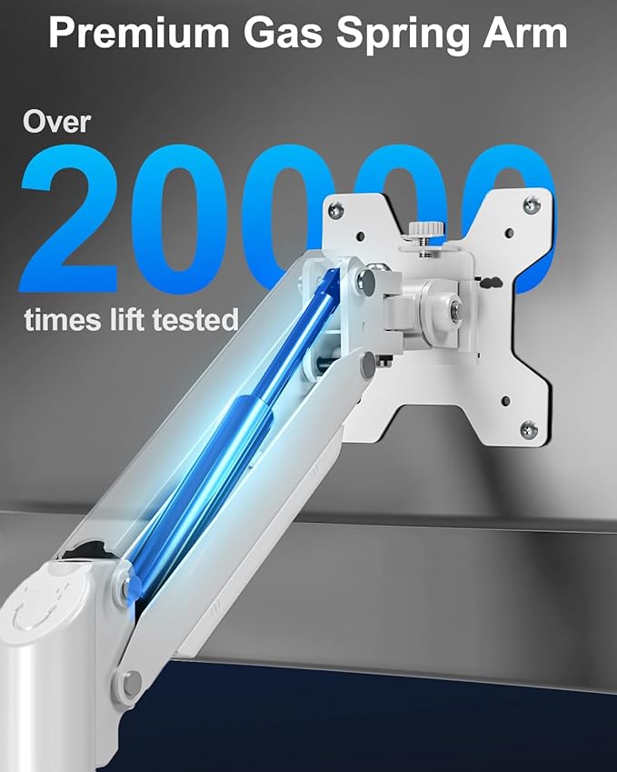 Single Monitor Mount Holds Max 22lbs, 13-32 inch Monitor Desk Mount, Height Adjustable Tall Monitors Arm, Monitors Stand with Tilt Swivel Rotation, VESA 75 100mm, White, Freelift