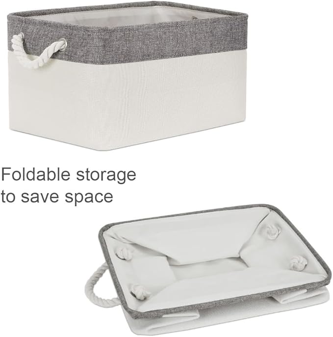 Organization and Storage Basket for Organizing - Large 4 Pack 16x12x8 inch Fabric Storage Cube Collapsible Baskets for Shelves, Storage Bins for Cloth Books (Grey & White)