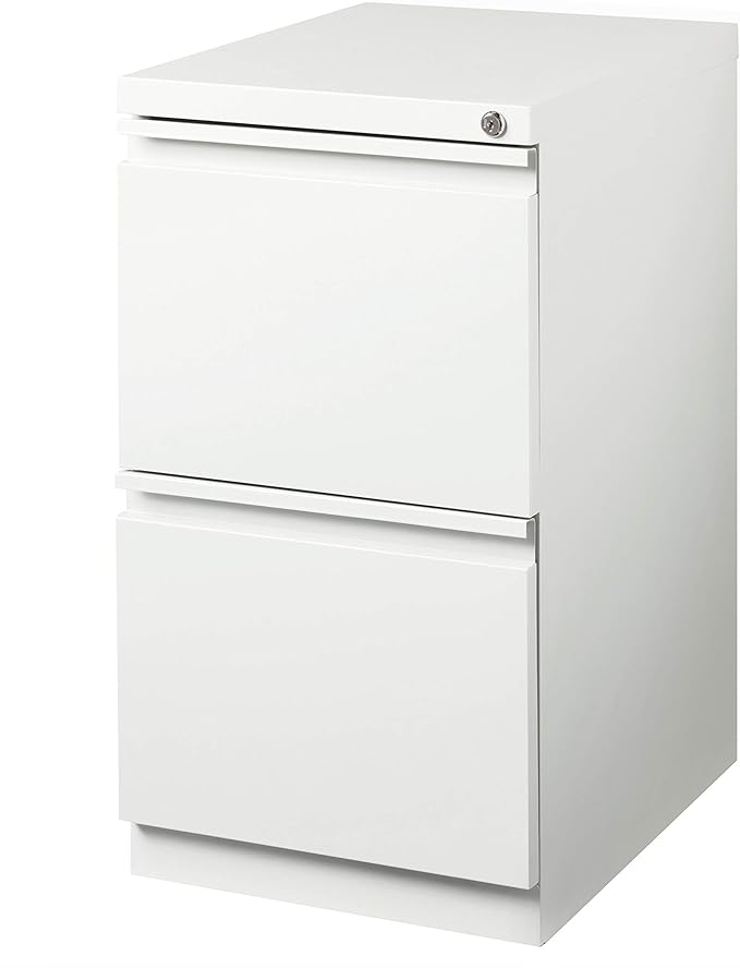 20 Inch Deep Metal Mobile Pedestal File 2 Drawer File-File with Full Width Pull, for Home and Office, Holds Letter Width Hanging Folders, White