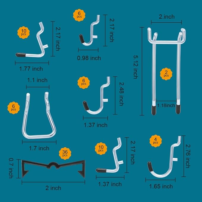 1/4 inch Extra Thick Pegboard Accessories Kit,Only Suitable for 1/4" Pegboard Board,Includes Three Baskets and Multiple Types of Pegboard Hooks,Metal Hooks for Hanging Storage(Black Baskets)