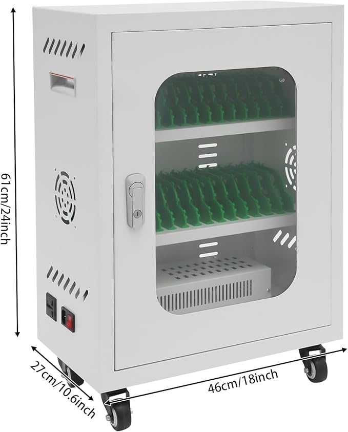 Cell Phone Charging Stations 30 Device Mobile Storage Cart with Wheels & Lock, Rechargeable Mobile Phones Charging Cabinet, Secure Phone Cabinet, for Classroom Office