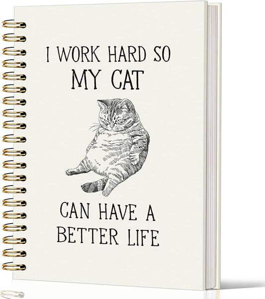 Lacama Cat Notebook, Gifts for Cat Lovers, Funny Notebooks for Work, 160 Pages, Office Humor Gifts, School Office Supplies, 5.5"x8.3" I Work Hard So My Cat Can Have A Better Life Journal Notebook