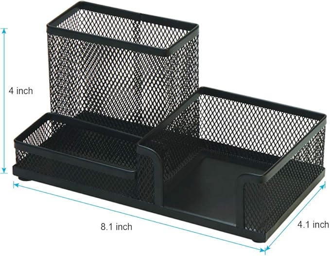 2 Pieces Pen Holder for Desk Mesh Metal Pencil Holders Pen Cup Marker Holder Desk Caddy with Sticky Notes Holder Pen Organizer for Office Supplies Workspace School Home Black