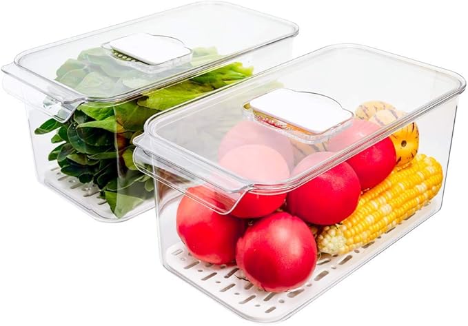 Large Lettuce Keeper Crisper, Vegetable Salad Storage Containers for Fridge, Refrigerator Food Storage Container, Berry Bins 5700 ml - Pack of 2