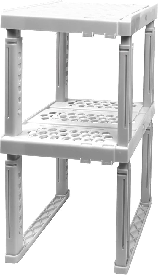 Locker Organizer Shelf， Adjustable Width and Height, Ideal Locker for School, Office, and Gym Lockers… (White 2 Pack)