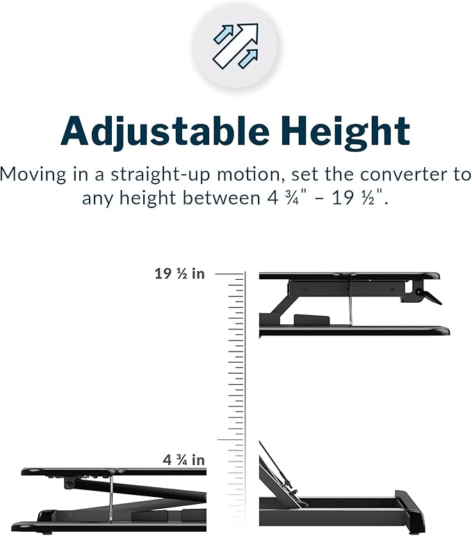 Vari VariDesk Essential Vertical Lift 30 Inch Standing Desk Converter - Compact Home Office Workstation for Laptop or Monitor + Keyboard Tray - Delivers Fully Assembled (Black)
