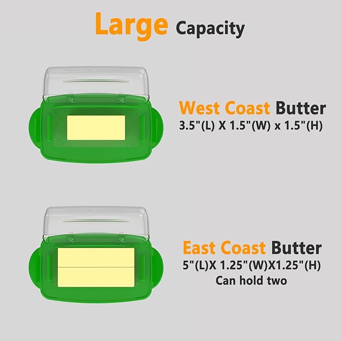 Butter Dishes with Lid for Countertop Refrigerator, Clear Butter Dish Plastic Flip Top Lid Butter Container with Spreader, Non-Slip Bottom Butter Holder Keeper (Transparent Cover Green)
