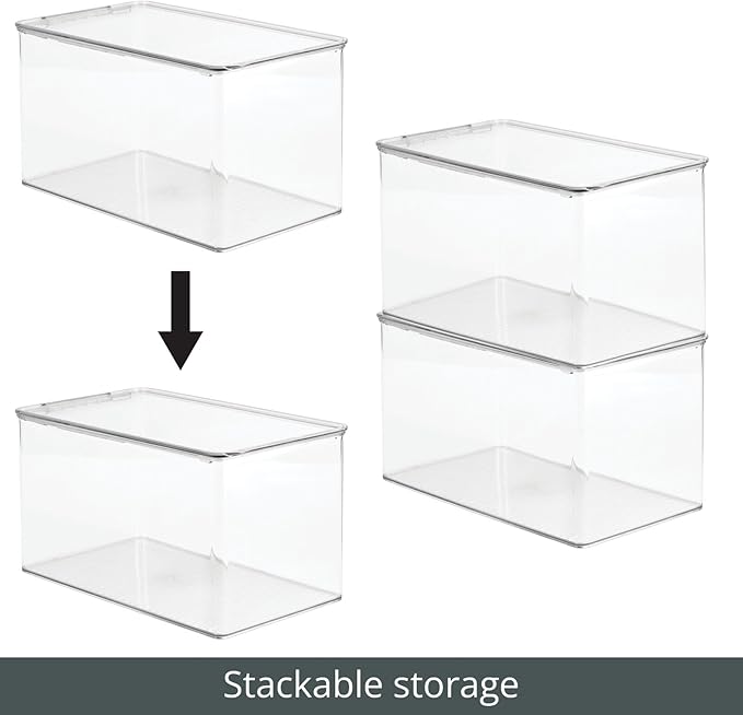 mDesign Plastic Stackable Toy Storage Bin Container Box, Hinge Lid for Organizing Living Room, Play Room, Bedroom, Nursery, Hold Blocks, Puzzles, Books, Lumiere Collection, Clear