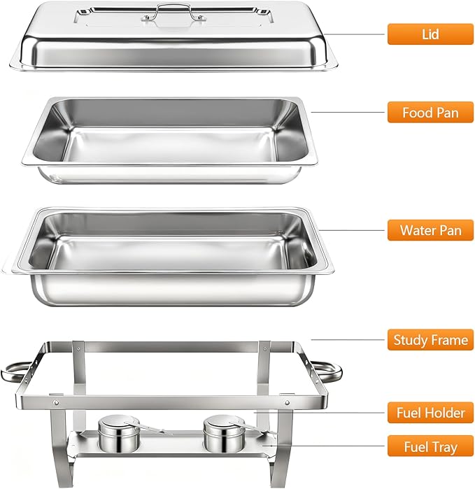 Chafing Dish Buffet Set, 8QT Stainless Steel Chafing Dishes for Buffet, Full Pan Chafing Dish, Buffet Servers and Warmers for Party, Wedding,Catering (7 PACK)