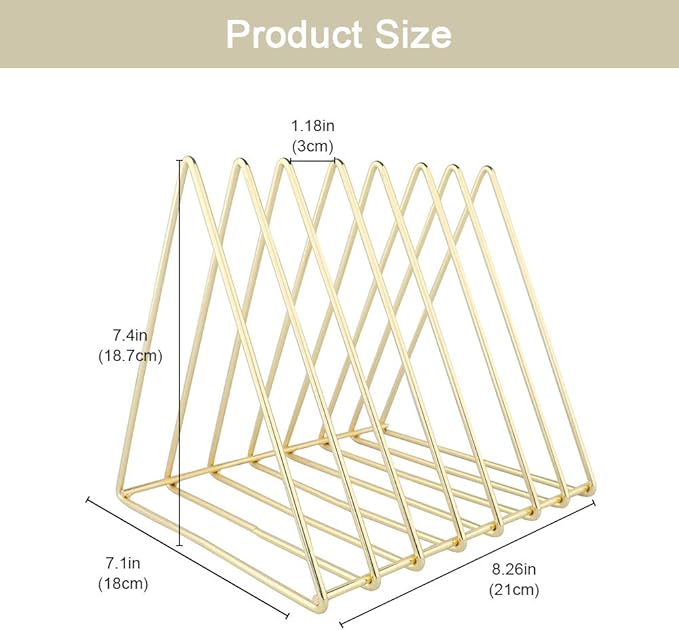 Urban Deco Triangle Desk Organizers Metal Wire Magazine Holder 7 Sections Decorative File Folder Organizer Vinyl Record Storage Office For Desk - Gold Magazine File Holder - Pack of 2