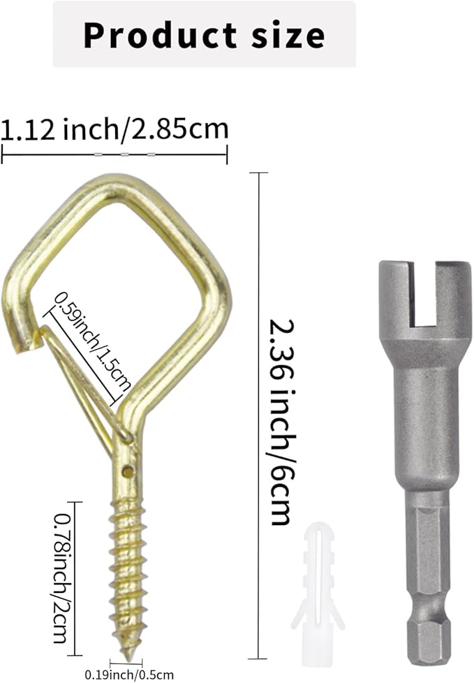 50 PCS Gold Eye Screw Hooks for Hanging Heavy Duty with Safety Buckle.Metal Ceiling Hooks for Hanging Plants Cup Wind Chime Bird Feeders Patio Lights at Indoor&Outdoor