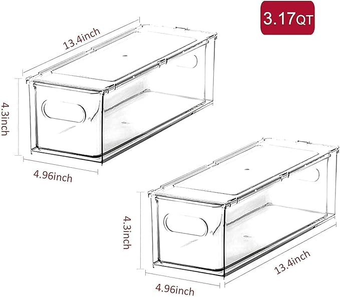 Abiudeng 2 Pack Stackable Refrigerator Organizer Bins with Pull-out Drawer, Drawable Clear Fridge Drawer Organizer with Handle, Plastic Kitchen Pantry Storage Containers