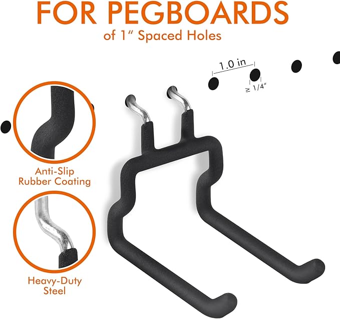 LIGHT DUST Utility Heavy Duty Pegboard Hooks - 10Pack Peg Board Accessories for Hanging Tools Fit 1/4" Peg Holes - Pegboard Organizer Large Tool Holders for Garage Workshop Shed