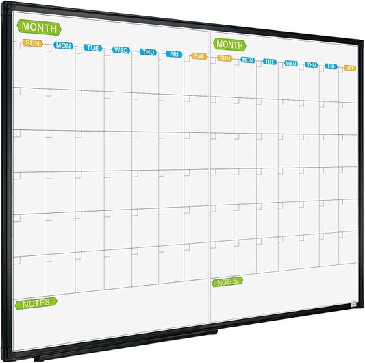 JILoffice Magnetic Dry Erase Calendar Whiteboard, 2 Month White Board Planner 36 X 24 Inch, Black Aluminum Frame Wall Mounted Board for Office Home and School