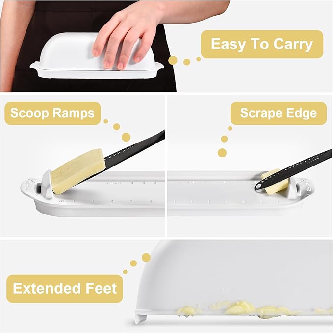 AONCO Butter Dish with Lid, Butter Container Holds for Countertop, Unbreakable Butter Keeper for Home Kitchen Decor, Perfect for East/West Coast Butter, BPA-free, Microwave/Dishwasher Safe (White)