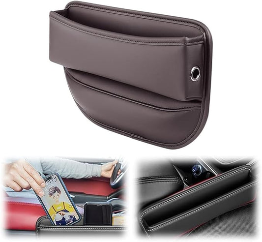 Car Seat Gap Filler Organizer - Universal Drop-Proof Storage Insert with Non-Slip Base, Premium PU Leather Car Seat Organizer for Phone, Purse, Keys (Brown)