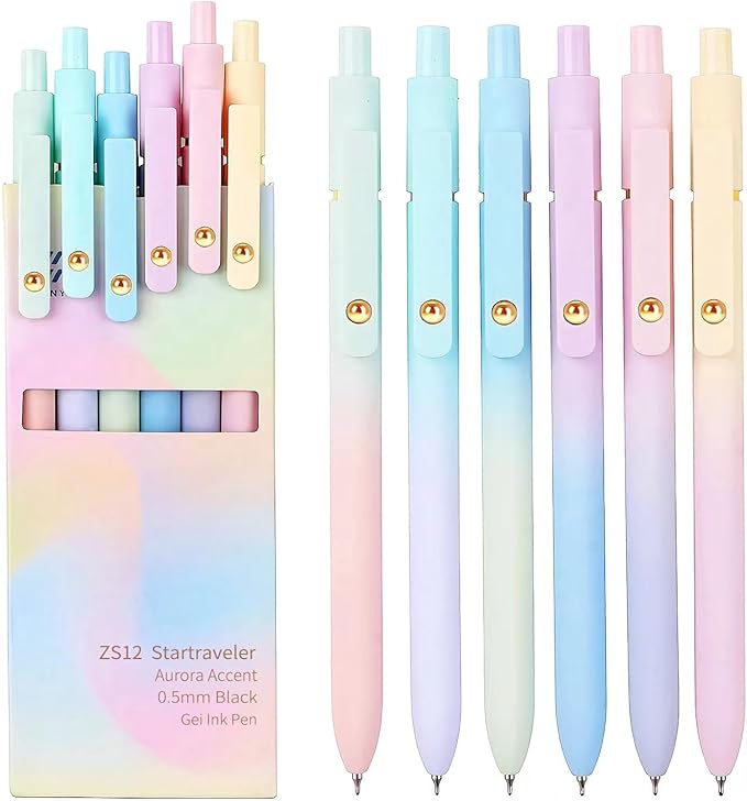 ITAWIXS Gel Pens, 6 Pcs 0.5mm Quick Dry Black Ink Pens Fine Point Smooth Writing Pens, Cute Office School Supplies Gifts for Women