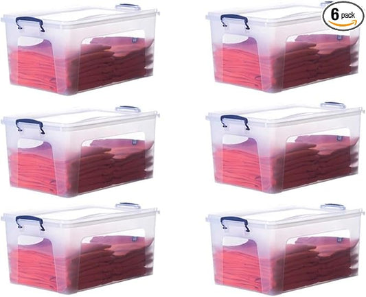 Superio Storage Bins with Lids- Clear Boxes for Organizing, Stackable Plastic Containers- BPA Free, Non-Toxic, Odor Free, Organizer for Home, Office, Dorm (6 Pack, 28.5 Qt)
