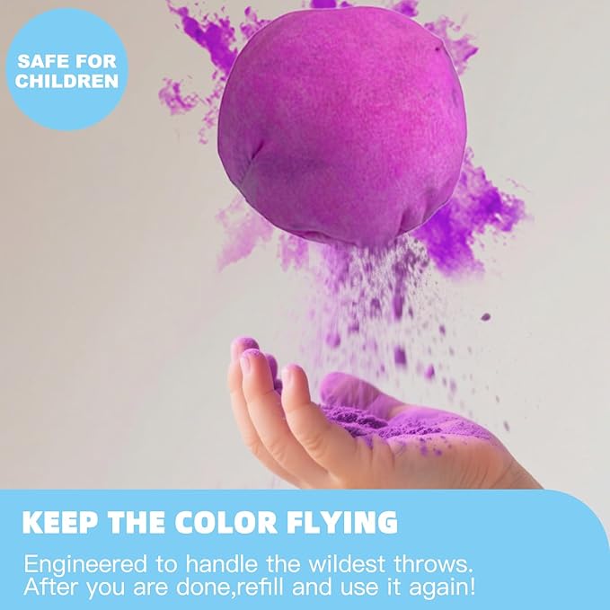 ARELUX Holi Powder Color Run Powder Balls 12 Pack 80g Each Natural, Throwing Balls of Washable Chalk Powder Paint for Color War, Rangoli, Fun Run, Party & Festival