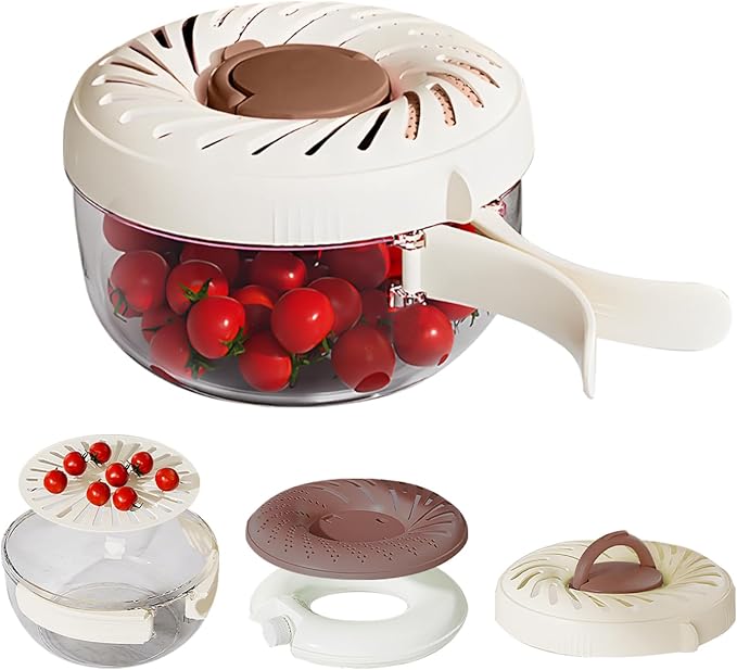 2025 New Upgrade Large Fruit Washing Bowl with Strainer(2.85QT),3 in 1 Multipurpose Drain Basket with Lid & Ice Box,Foldable Handle Fruit Strainer Perfect for Fridge Storage and Outdoor Picnics